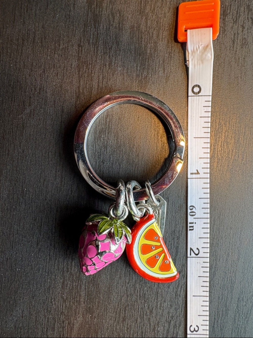 Coach Pink Strawberry & Orange Slice Enamel Charm Key Ring - Picture 6 of 6